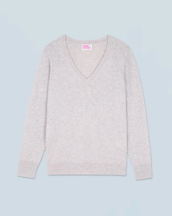 Women Cashmere Sweaters From Future Basic VNeck Sweater Light Heather Gray