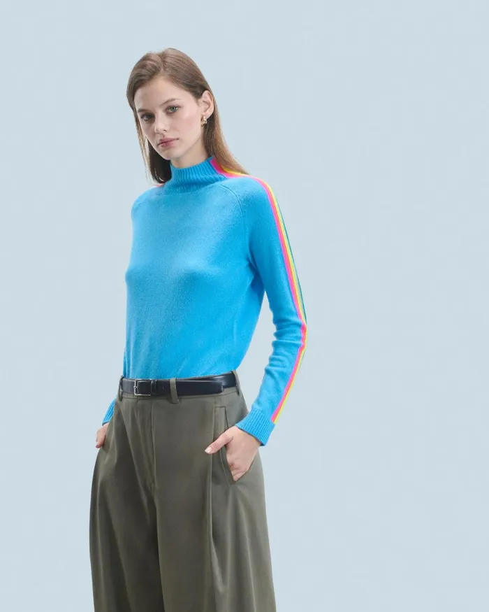 Women Cashmere Sweaters From Future Mock Neck Sweater With Multico Light Sleeves Dreamy Blue Women Cashmere Sweaters From Future Mock Neck Sweater With Multico Light Sleeves Dreamy Blue