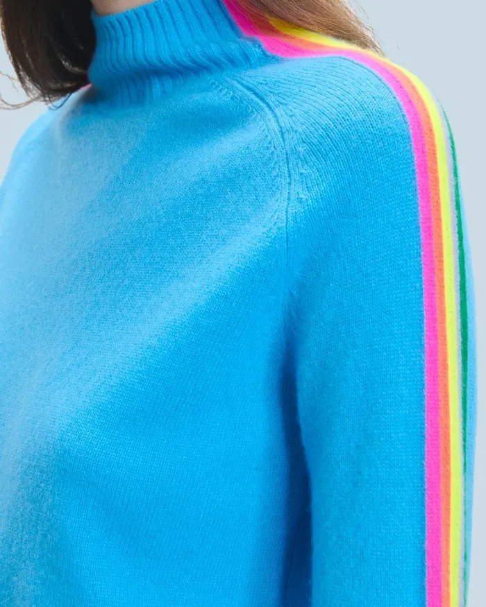 Women Cashmere Sweaters From Future Mock Neck Sweater With Multico Light Sleeves Dreamy Blue