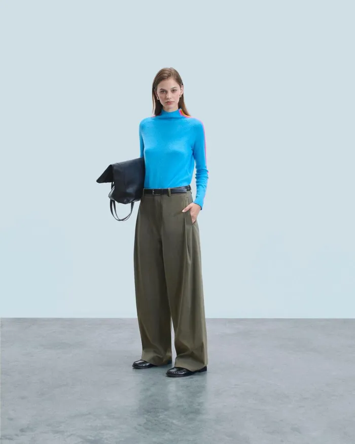 Women Cashmere Sweaters From Future Mock Neck Sweater With Multico Light Sleeves Dreamy Blue