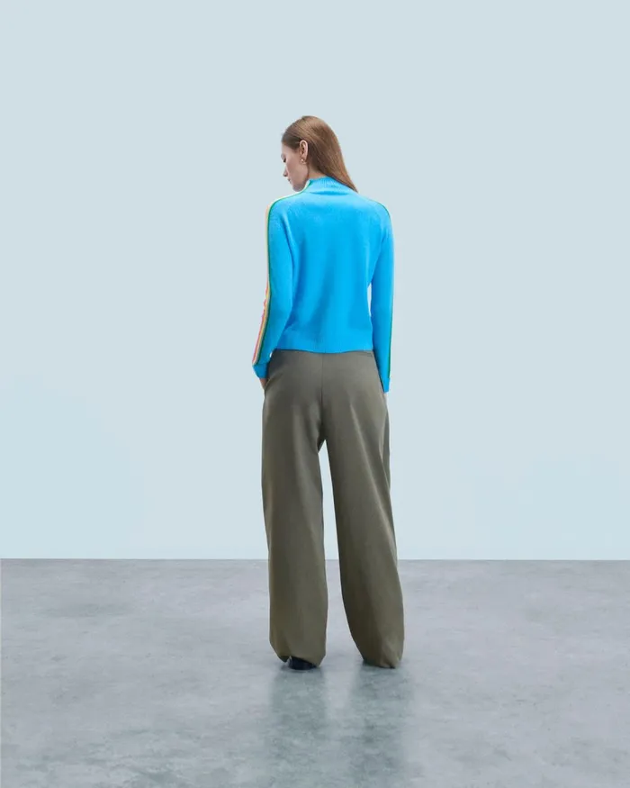 Women Cashmere Sweaters From Future Mock Neck Sweater With Multico Light Sleeves Dreamy Blue