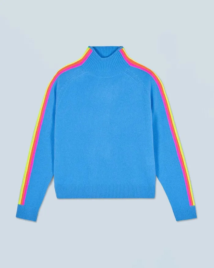 Women Cashmere Sweaters From Future Mock Neck Sweater With Multico Light Sleeves Dreamy Blue