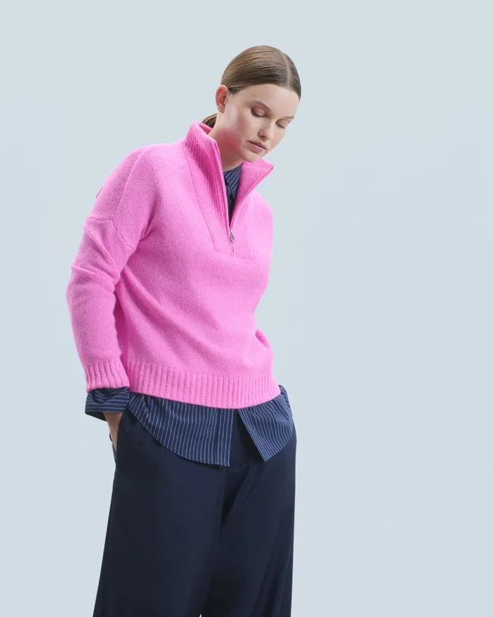 Women Cashmere Sweaters From Future Thick Quarter Zip Sweater Pink