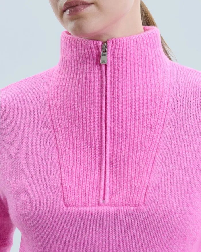 Women Cashmere Sweaters From Future Thick Quarter Zip Sweater Pink