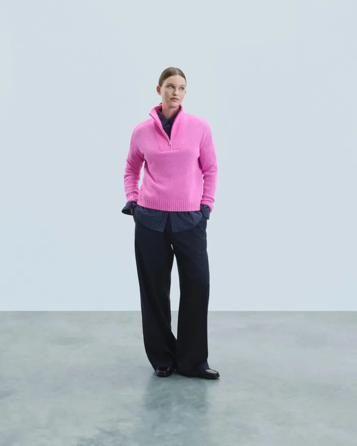 Women Cashmere Sweaters From Future Thick Quarter Zip Sweater Pink