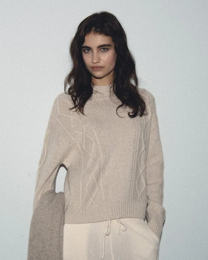 Women Cashmere Sweaters From Future Twisted Mock Neck Sweater Beige Moulin