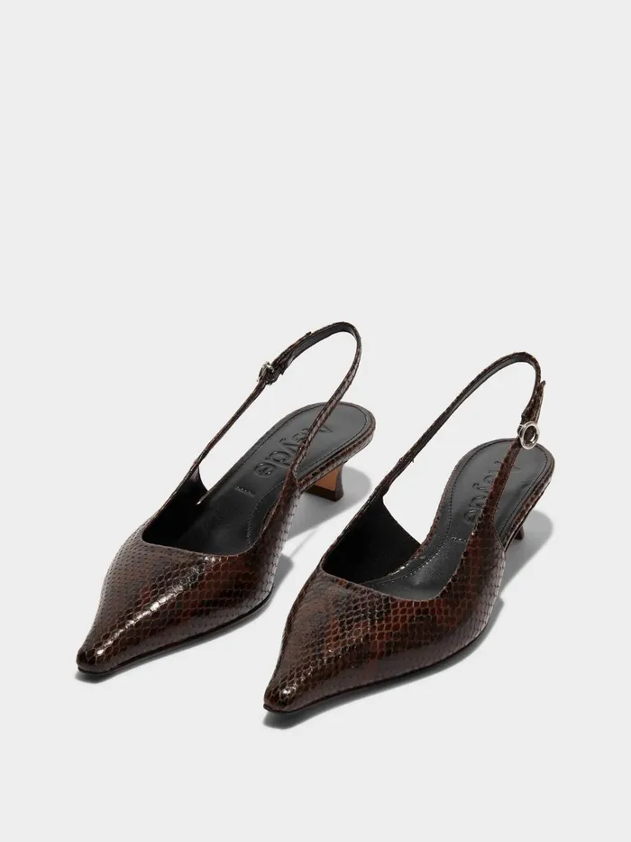 Women Catrina SnakeEffect Leather Ballet Flats Aeyde Slingbacks