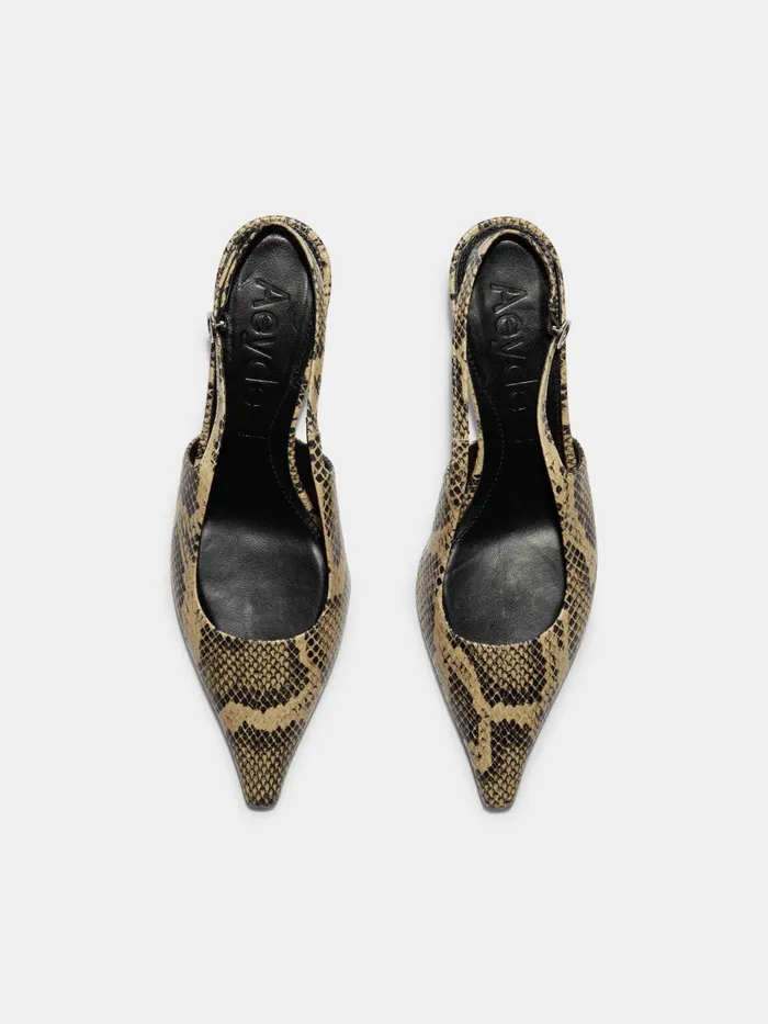 Women Catrina SnakeEffect Leather Ballet Flats Aeyde Slingbacks