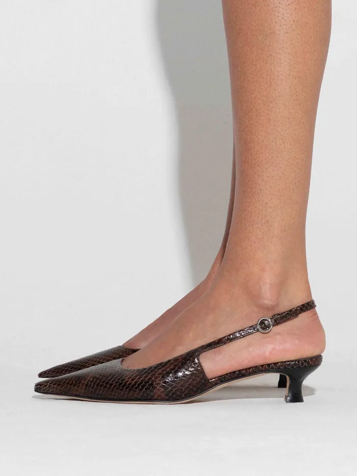 Women Catrina SnakeEffect Leather Ballet Flats Aeyde Slingbacks