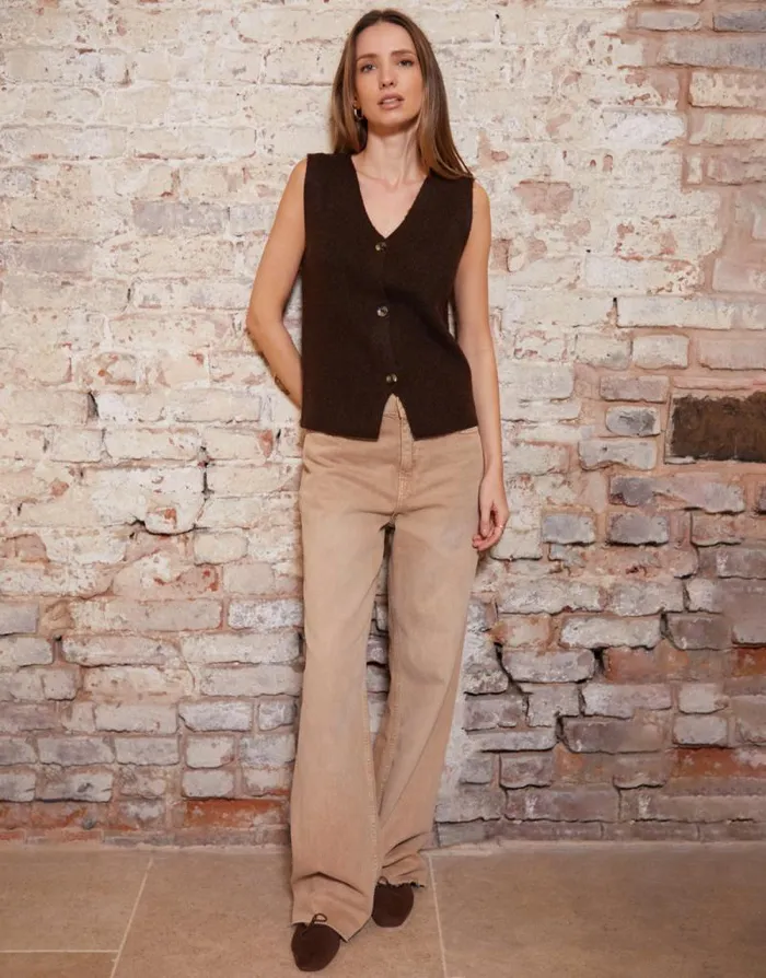Women Chocolate Knitted Waistcoat Threadbare Tops Women Chocolate Knitted Waistcoat Threadbare Tops
