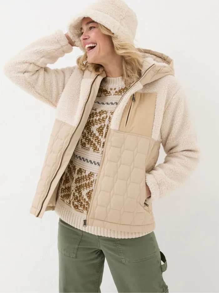 Women Coats and Jackets Fat Face Honey Natural Fleece Quilted Jacket