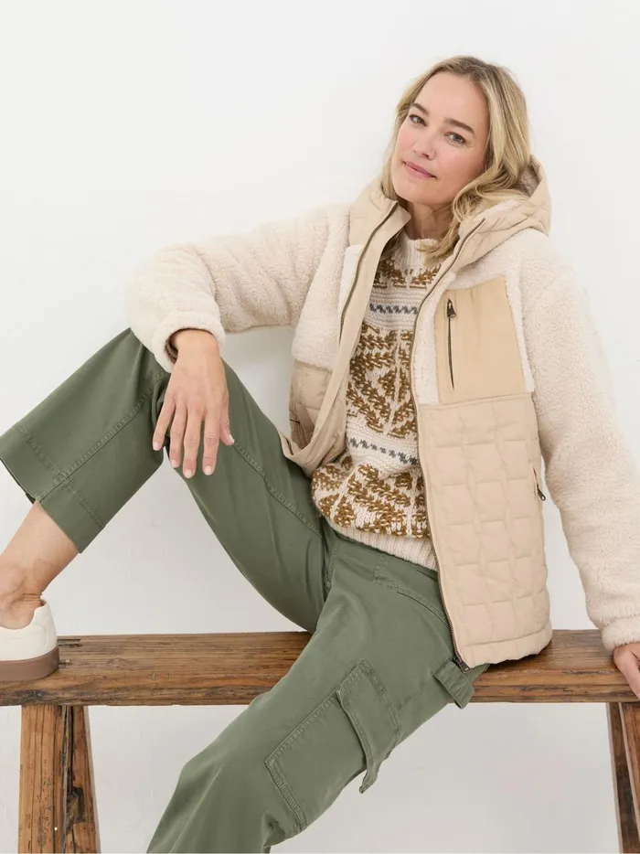 Women Coats and Jackets Fat Face Honey Natural Fleece Quilted Jacket