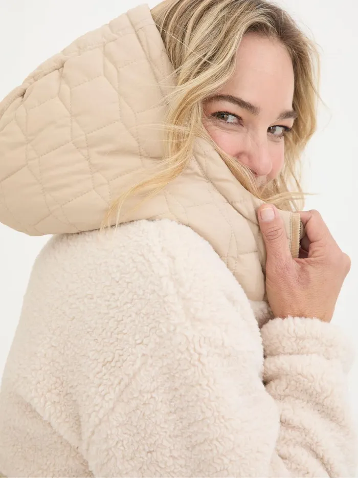 Women Coats and Jackets Fat Face Honey Natural Fleece Quilted Jacket