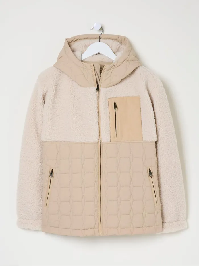 Women Coats and Jackets Fat Face Honey Natural Fleece Quilted Jacket
