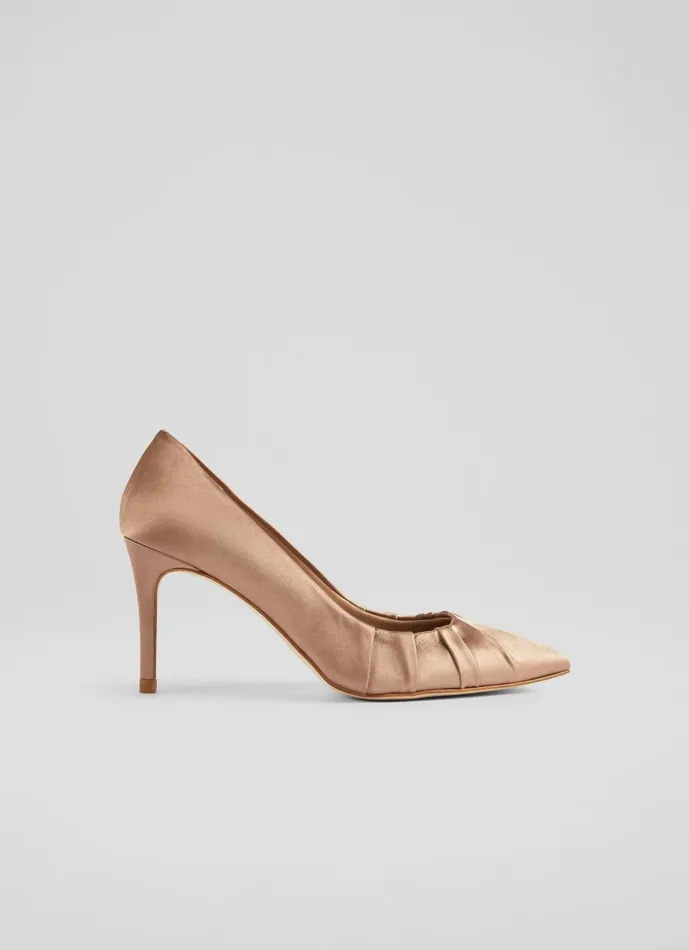 Women Court Shoes LKBennett Florena Mocha Satin Pleated Courts Mocha