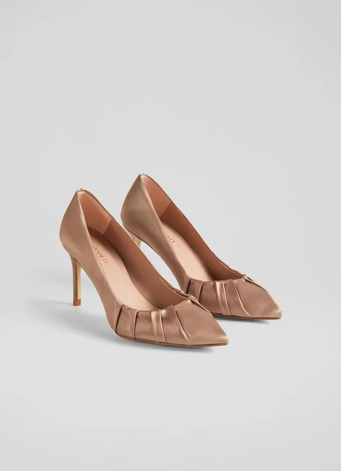 Women Court Shoes LKBennett Florena Mocha Satin Pleated Courts Mocha Women Court Shoes LKBennett Florena Mocha Satin Pleated Courts Mocha