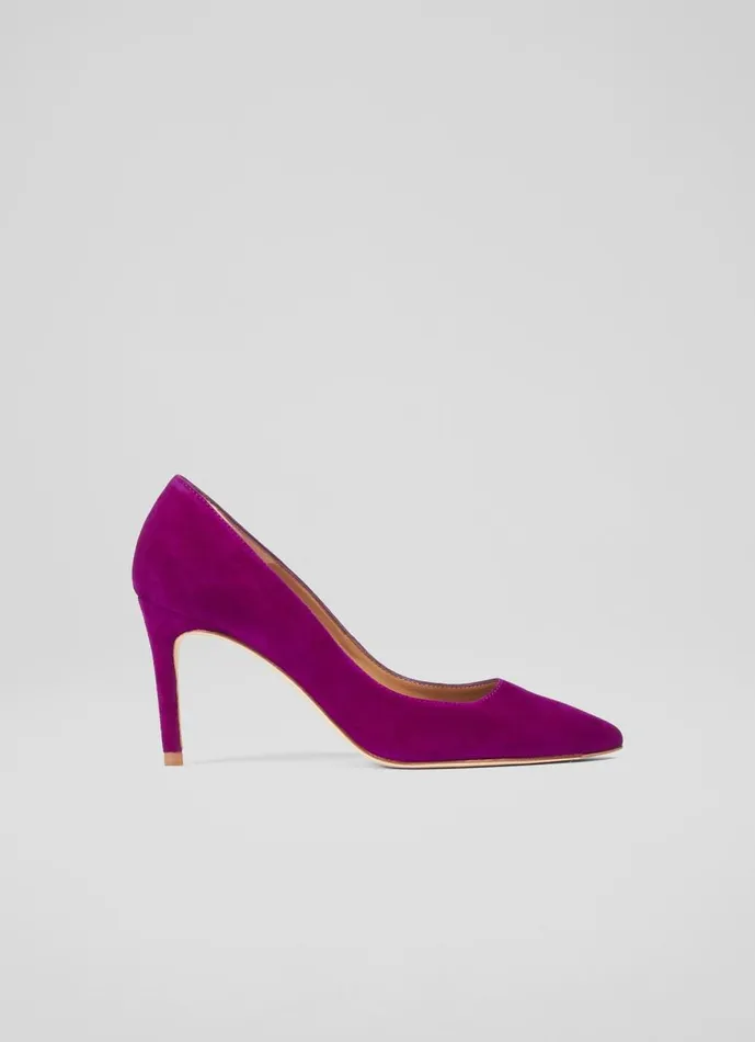 Women Court Shoes LKBennett Floret Magenta Suede Pointed Toe Courts Purple