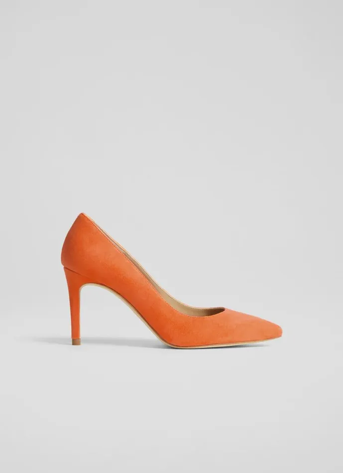 Women Court Shoes LKBennett Floret Orange Suede Pointed Toe Courts Orange