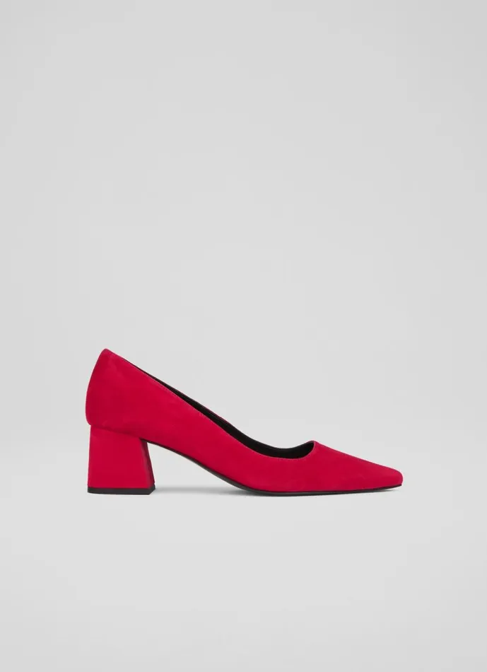 Women Court Shoes LKBennett Sloane Pink Suede Block Heel Courts Cerise