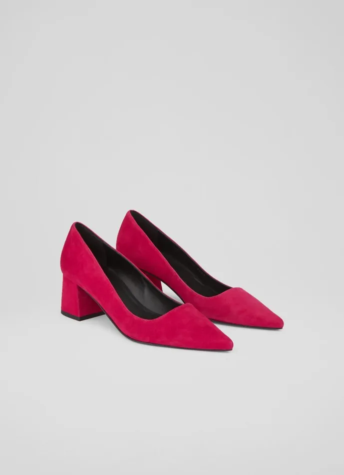 Women Court Shoes LKBennett Sloane Pink Suede Block Heel Courts Cerise Women Court Shoes LKBennett Sloane Pink Suede Block Heel Courts Cerise