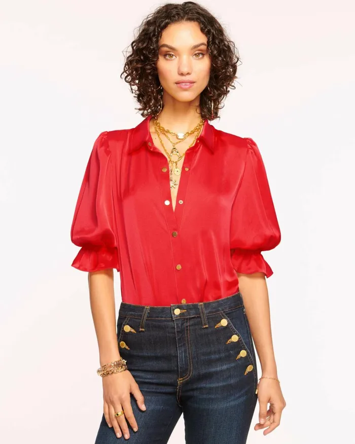 Women Dina Button Down Bodysuit Spruce Ramy Brook Tops