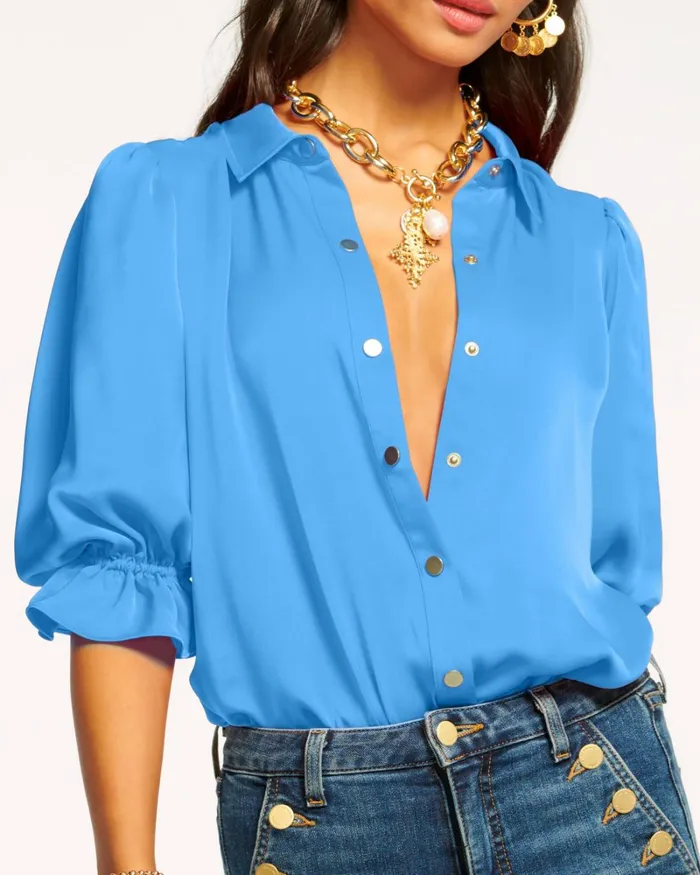 Women Dina Button Down Bodysuit Spruce Ramy Brook Tops Women Dina Button Down Bodysuit Spruce Ramy Brook Tops