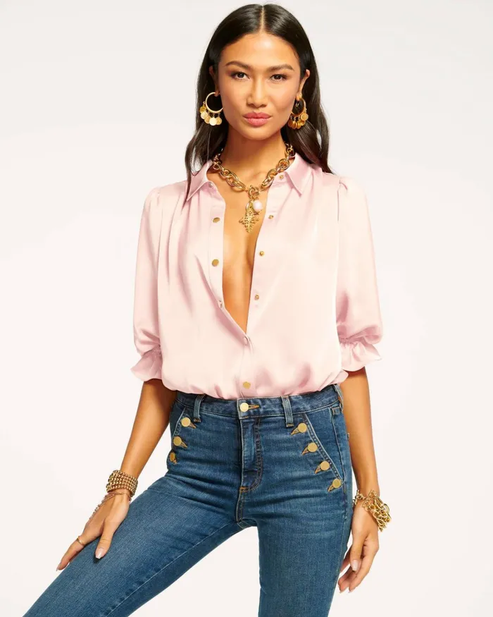 Women Dina Button Down Bodysuit Spruce Ramy Brook Tops Women Dina Button Down Bodysuit Spruce Ramy Brook Tops