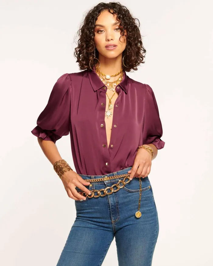 Women Dina Button Down Bodysuit Spruce Ramy Brook Tops Women Dina Button Down Bodysuit Spruce Ramy Brook Tops