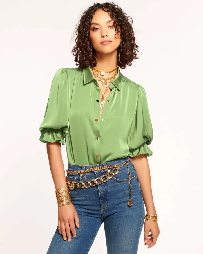 Women Dina Button Down Bodysuit Spruce Ramy Brook Tops Women Dina Button Down Bodysuit Spruce Ramy Brook Tops