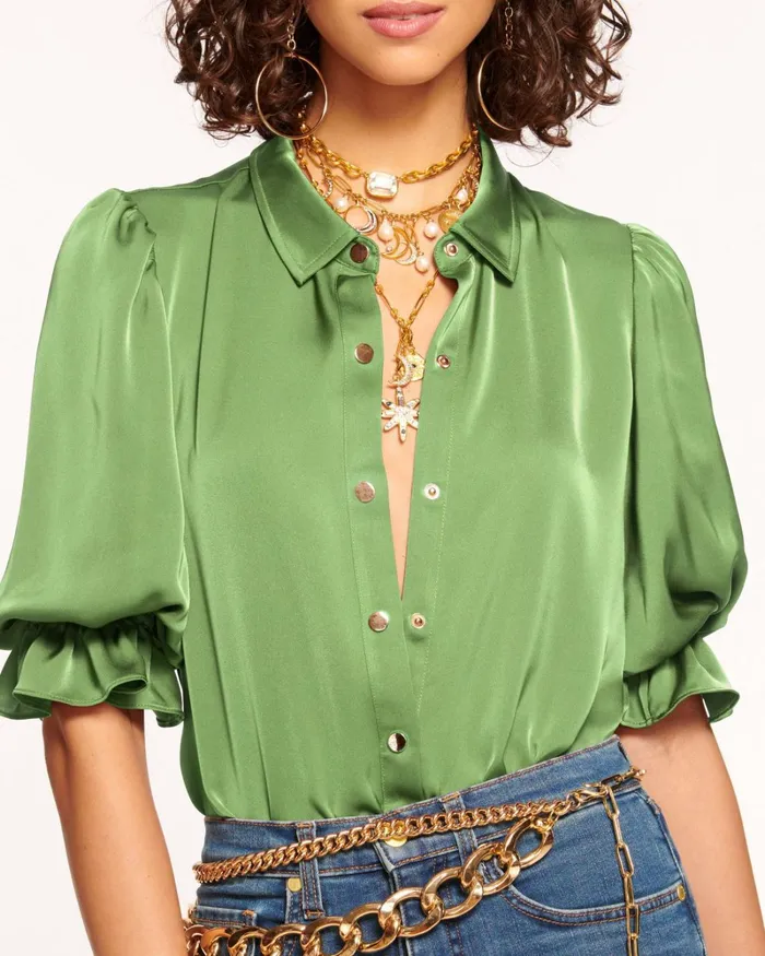 Women Dina Button Down Bodysuit Spruce Ramy Brook Tops Women Dina Button Down Bodysuit Spruce Ramy Brook Tops