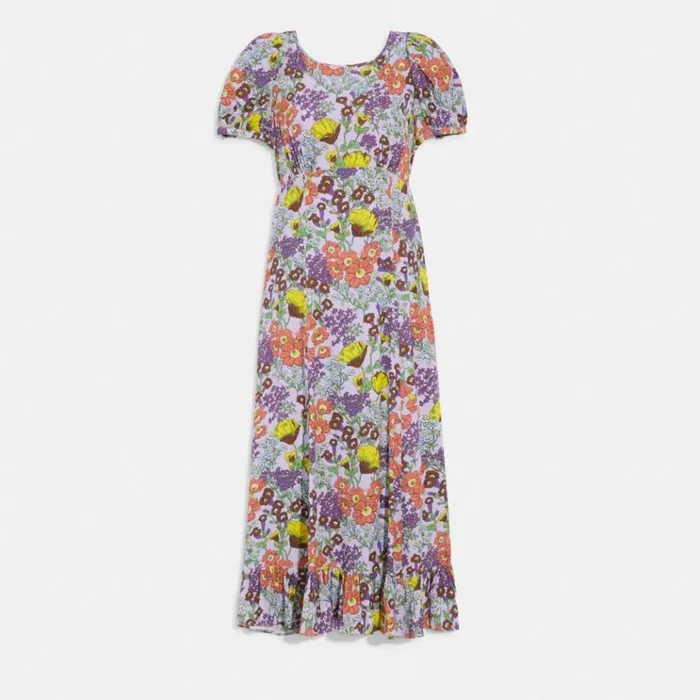 Women Dresses Coach Floral Midi Dress Lavender Multi