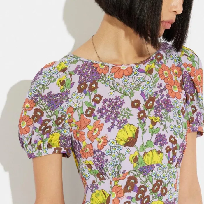Women Dresses Coach Floral Midi Dress Lavender Multi
