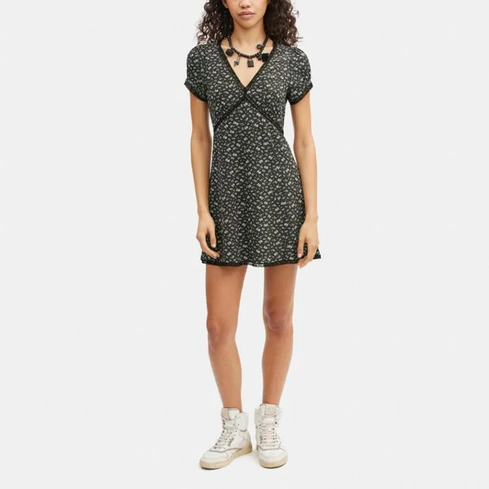 Women Dresses Coach Floral V Neck Dress Washed Black Multi