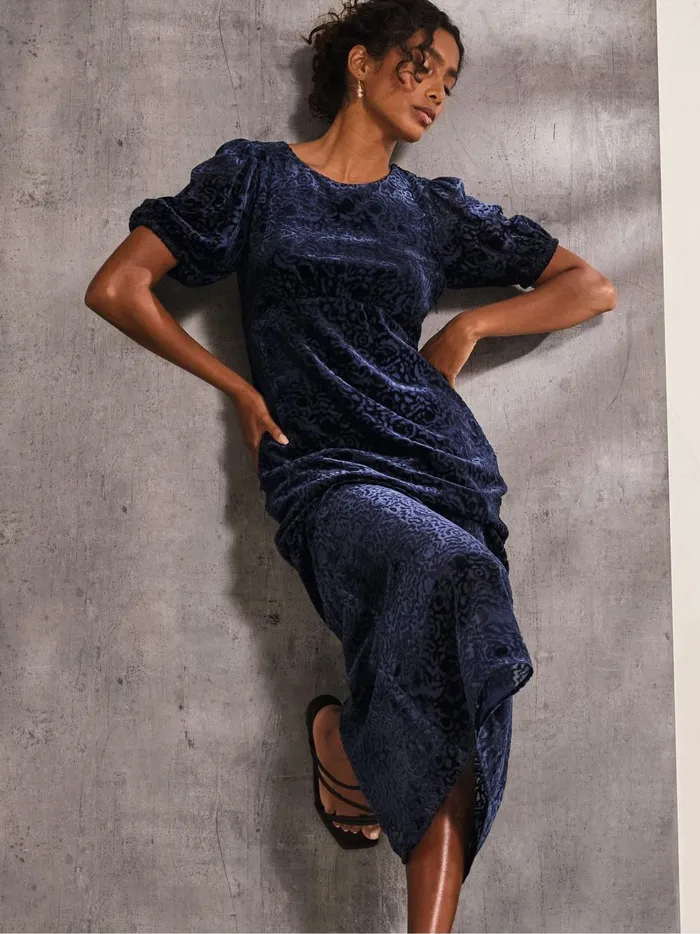 Women Dresses Fat Face Blue Nora Burnout Midi Dress