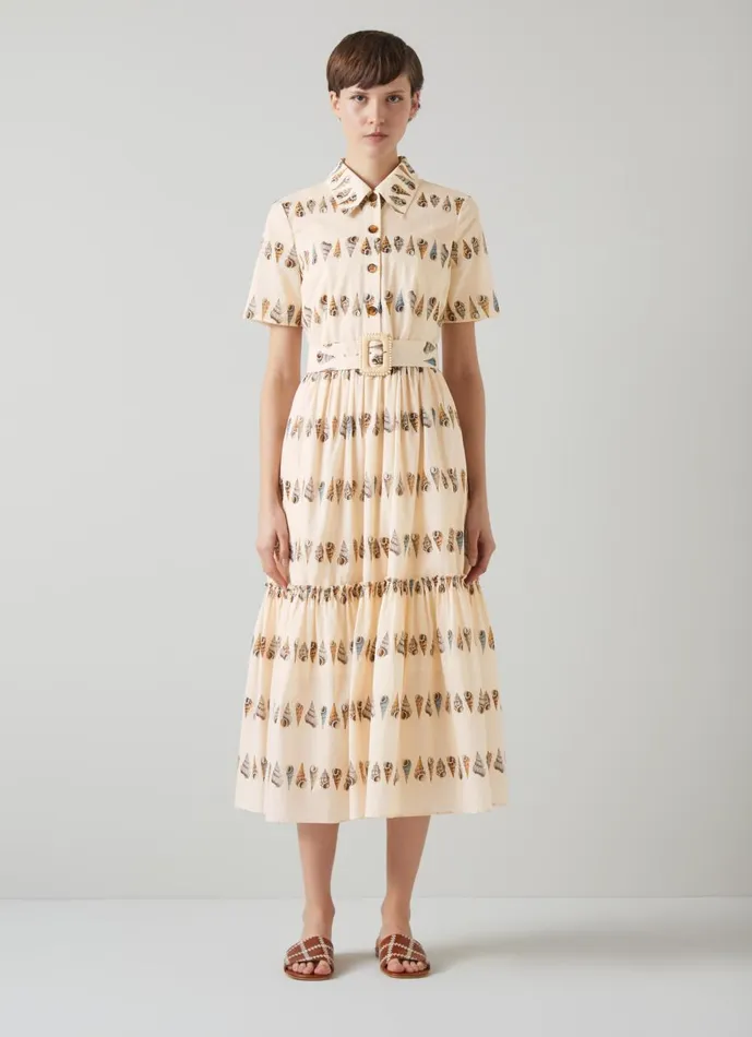 Women Dresses LKBennett Bella Shell Print Cotton Shirt Dress Natural Ecru Women Dresses LKBennett Bella Shell Print Cotton Shirt Dress Natural Ecru