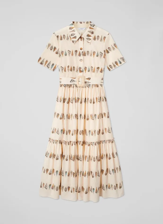 Women Dresses LKBennett Bella Shell Print Cotton Shirt Dress Natural Ecru Women Dresses LKBennett Bella Shell Print Cotton Shirt Dress Natural Ecru