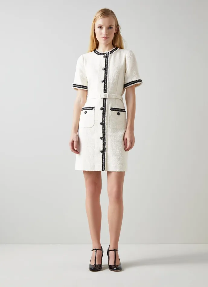Women Dresses LKBennett Charlie Ivory Italian Recycled CottonBlend Tweed Dress Ivory