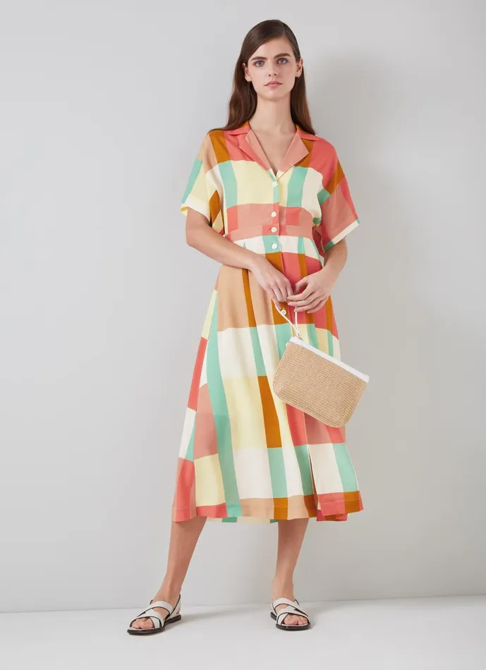 Women Dresses LKBennett Izzy Large Check ViscoseSilk Shirt Dress Multi