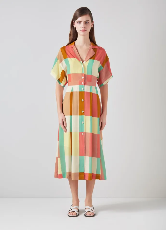 Women Dresses LKBennett Izzy Large Check ViscoseSilk Shirt Dress Multi Women Dresses LKBennett Izzy Large Check ViscoseSilk Shirt Dress Multi
