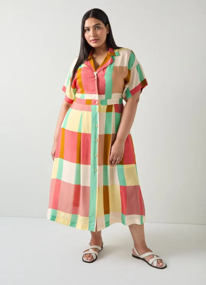 Women Dresses LKBennett Izzy Large Check ViscoseSilk Shirt Dress Multi Women Dresses LKBennett Izzy Large Check ViscoseSilk Shirt Dress Multi