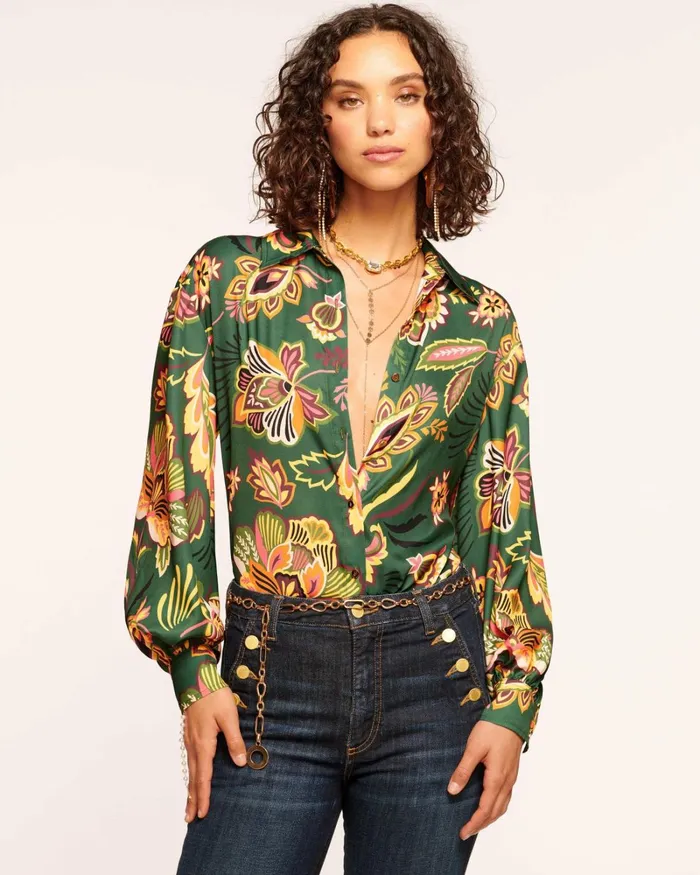 Women Eliza Button Down Top Spruce Floral Ramy Brook Tops