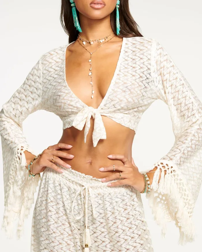 Women Elvira Coverup Crop Top White Zigzag Ramy Brook Swimwear Women Elvira Coverup Crop Top White Zigzag Ramy Brook Swimwear