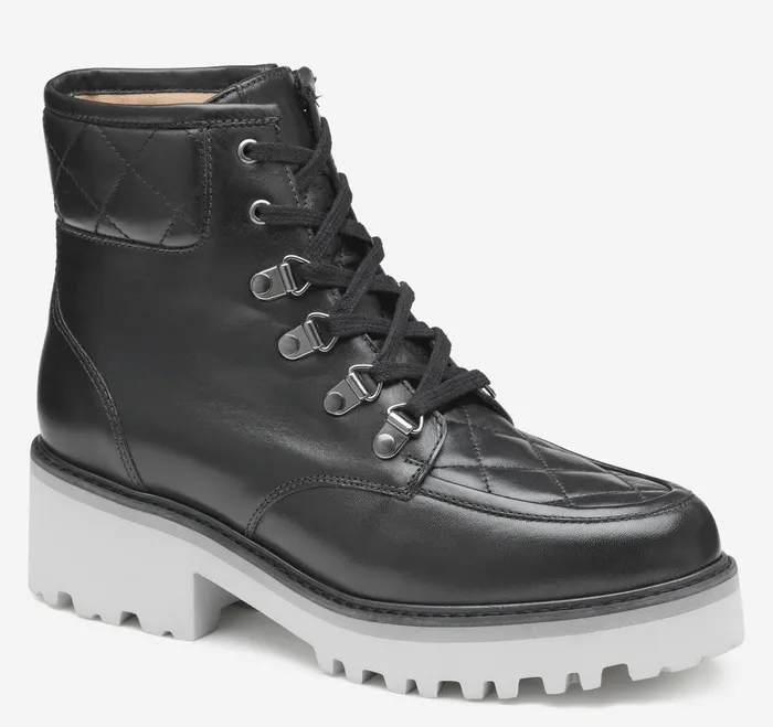 Women Emmalynn Quilted Hiker Boot Black Glove Leather JohnstonandMurphy Boots and Booties