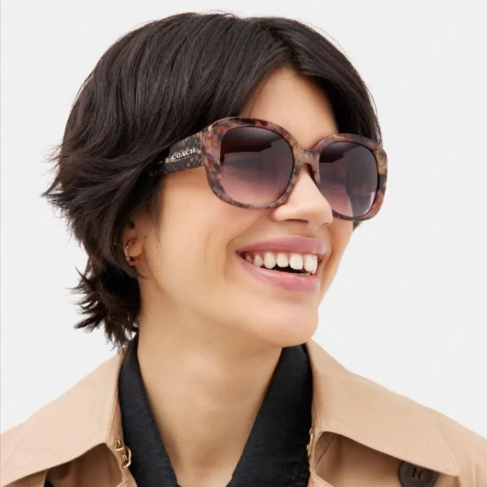 Women Eyewear Coach Signature Oversized Square Sunglasses Purple Tortoise