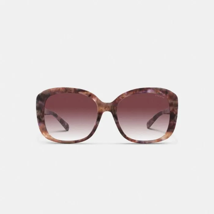 Women Eyewear Coach Signature Oversized Square Sunglasses Purple Tortoise