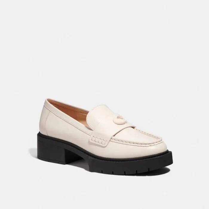 Women Flats and Loafers Coach Leah Loafer Chalk