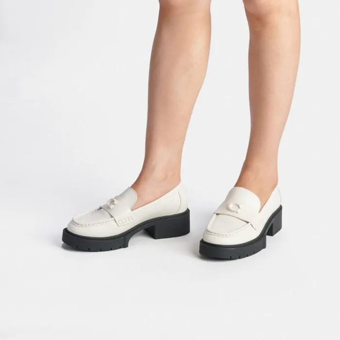 Women Flats and Loafers Coach Leah Loafer Chalk
