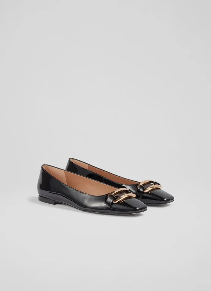 Women Flats LKBennett Cayden Black Patent Leather Gold Bar Flats Black Women Flats LKBennett Cayden Black Patent Leather Gold Bar Flats Black
