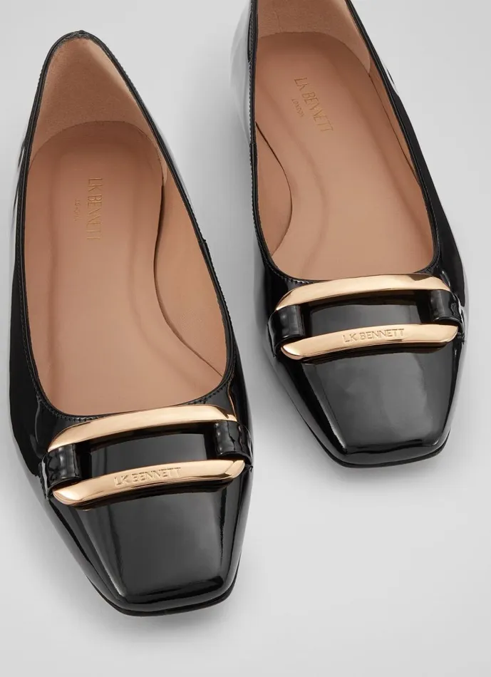 Women Flats LKBennett Cayden Black Patent Leather Gold Bar Flats Black Women Flats LKBennett Cayden Black Patent Leather Gold Bar Flats Black