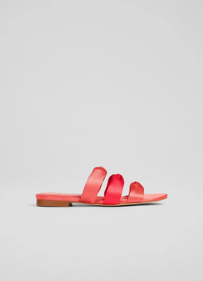 Women Flats LKBennett Jayla Pink Satin Knotted Flat Sandals Pink
